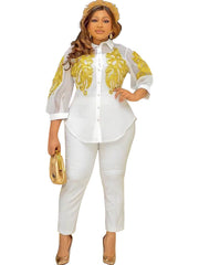 Three Piece Floral Mesh Patchwork Pant Suits