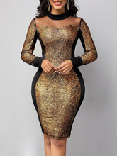 Glitzerndes, figurbetontes Midikleid aus Netzstoff mit Patchwork