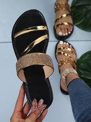 Pantuflas con parches de diamantes de imitación y purpurina
