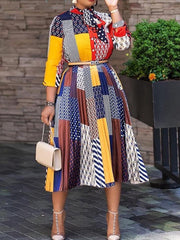 Vestidos midi con estampado de figuras y mangas largas