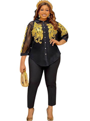 Three Piece Floral Mesh Patchwork Pant Suits