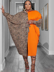 Vestidos midi de manga larga con patchwork de leopardo