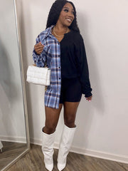 Long Sleeves Plaid Print Patchwork Shirts