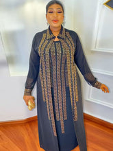 Cárdigan de gasa de manga larga y vestido largo estampado