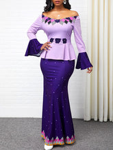 Vestidos maxi ajustados con volantes y estampado floral de manga larga