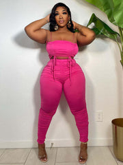 Two Piece Plus Size Drawstring Spaghetti Straps Outfits