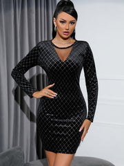 Minivestidos de terciopelo con estampado de cuadros y manga larga