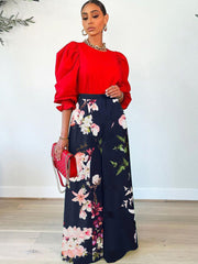 High Waist Floral Print Wide Leg Pants