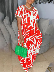 Stilvolles kurzärmliges Maxikleid mit Blumendruck in Übergröße