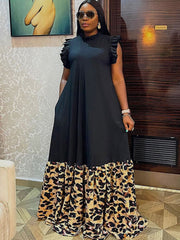 Vestidos largos sin mangas con volantes y estampado de leopardo