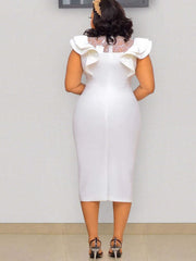 Sleeveless Ruffle Beads Bodycon Midi Dresses