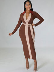 Vestidos midi de manga larga con bloques de color