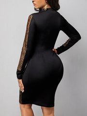 Glitter Mesh Patchwork Bodycon Midi Dresses