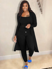 Open Front Cardigan Long Pants Three Piece Outfits