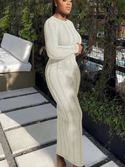 Long Sleeve Tassel Backless Maxi Dresses