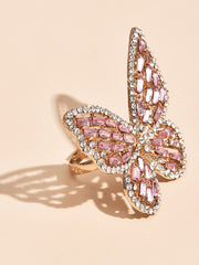 Anillos minimalistas de mariposa con diamantes de imitación