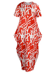 Stilvolles kurzärmliges Maxikleid mit Blumendruck in Übergröße