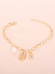 Pulseras minimalistas de cadena de perlas y conchas de tres piezas