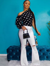 One Shoulder Puff Sleeve Polka Dot Top