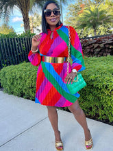 Langärmlige Minikleider mit Farbblock und Plissee