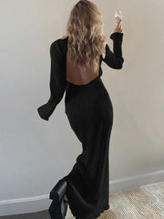 Vestidos maxi de manga larga con espalda descubierta y abertura lateral