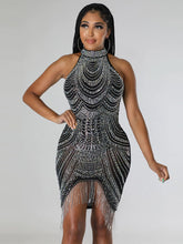 Ärmellose Minikleider mit Strass-Quaste