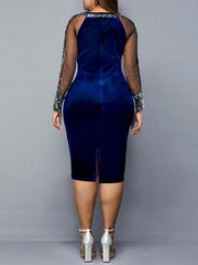 Vestidos midi de patchwork de manga larga y talla grande