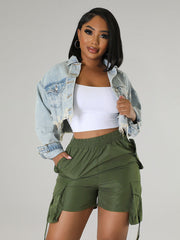 Elastic Waist With Pockets Solid Cargos