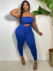 Two Piece Plus Size Drawstring Spaghetti Straps Outfits