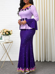 Vestidos maxi ajustados con volantes y estampado floral de manga larga