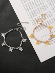 Tobillera con colgante de mariposa y purpurina