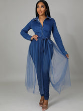 Tops de manga larga con parches de malla vaquera