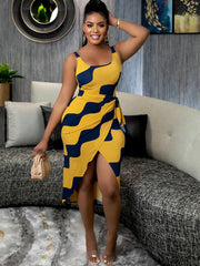 Vestidos midi estampados con lazo y sin mangas