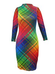 Langärmliges Midikleid mit Batikmuster und Gittermuster