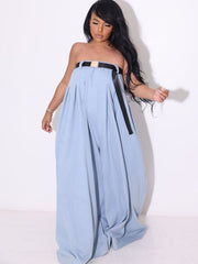 Strapless Tube Belted Wide Leg Rompers