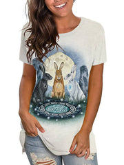 Camiseta de manga corta con estampado de conejito de Pascua de talla grande