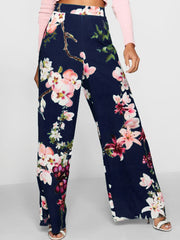 High Waist Floral Print Wide Leg Pants
