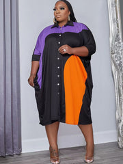 Halbarm-Midikleider mit Farbblock und Knöpfen