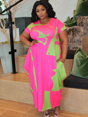 Kurzarm Bedruckte Freizeit-Maxikleider