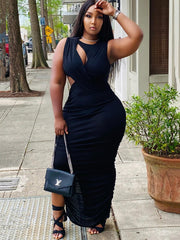 Sleeveless Cut Out Ruched Split Maxi Dresses