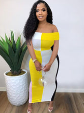 Off Shoulder Color Block Maxi Dresses