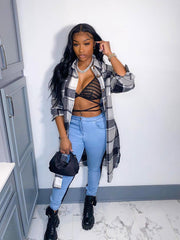 Camisa a cuadros de manga larga Abrigos largos