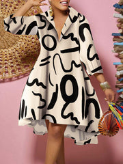 Long Sleeves V Neck Print Midi Dresses