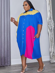 Halbarm-Midikleider mit Farbblock und Knöpfen