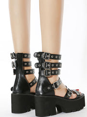 Sandalias de cuña envolventes ajustables de PU