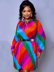 Langärmlige Minikleider mit Farbblock und Plissee