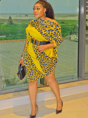 Minivestidos asimétricos con estampado de leopardo y manga larga