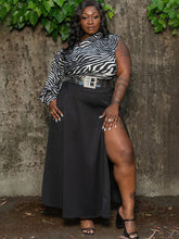 Two Piece Zebra Print One Shoulder Split Skirt Suits