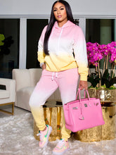 Conjunto de dos piezas con sudadera y pantalones ajustados de color degradado