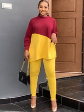 Tops de dos piezas con bloques de color y pantalones ajustados